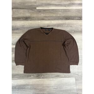Van Heusen Studio V-Neck Striped Brown Sweater Preppy Retro - Men’s XXL 2XL